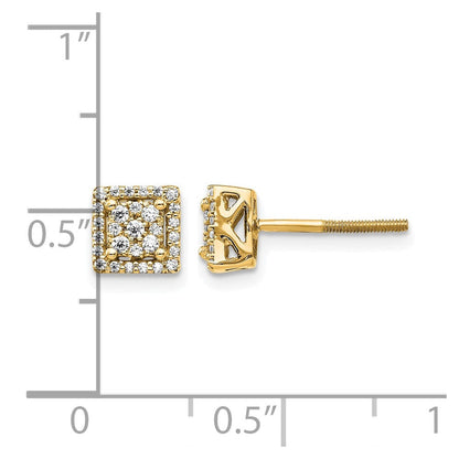 14K Gelbgold Diamant-Cluster-Ohrstecker, quadratisch, mit Schraubverschluss, 0,25 ct
