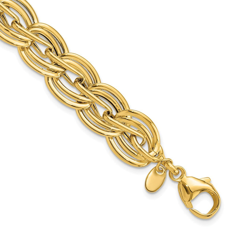 14K Gelbgold Poliert 12mm Fantasieglieder Gliederarmband