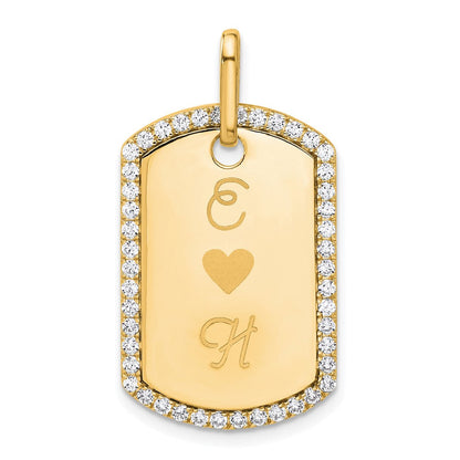 14K Gelbgold Personalisiert Diamant Erkennungsmarke Charm