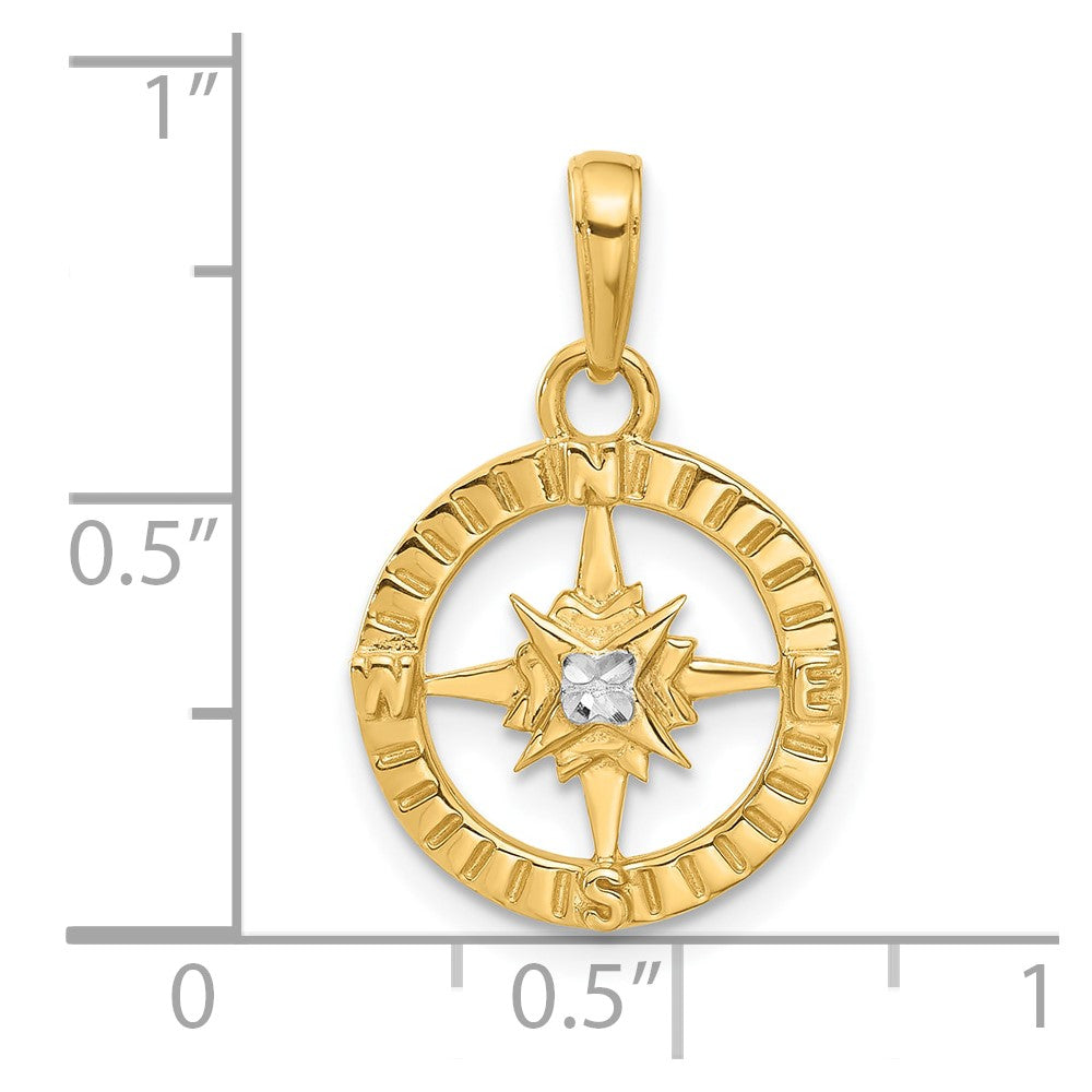 14K Gelbgold und Rhodium Kompass-Anhänger, diamantiert