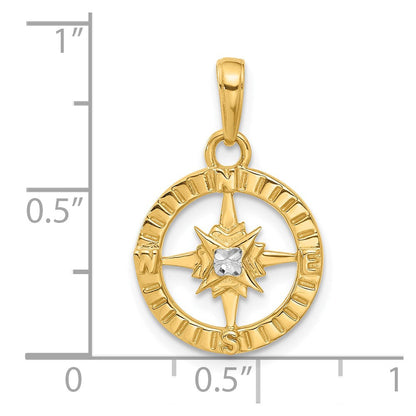 14K Gelbgold und Rhodium Kompass-Anhänger, diamantiert