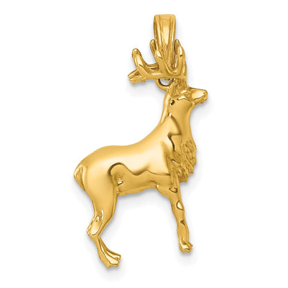 14K Gelbgold Polierter 3-D Rentier-Charm