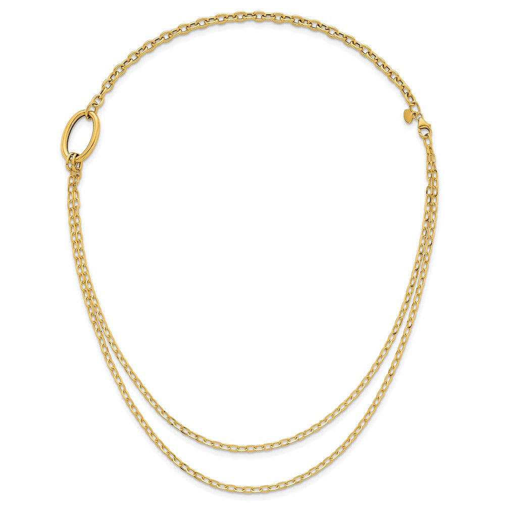 14K Gelbgold Poliert Oval Doppelt Strang Ankerkette Kette 18 Zoll Halskette