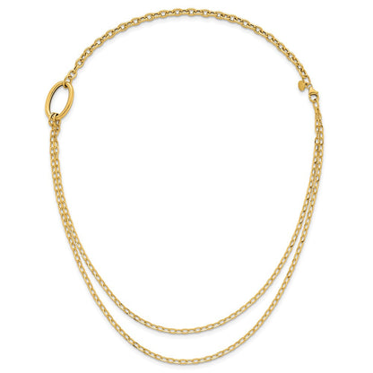14K Gelbgold Poliert Oval Doppelt Strang Ankerkette Kette 18 Zoll Halskette