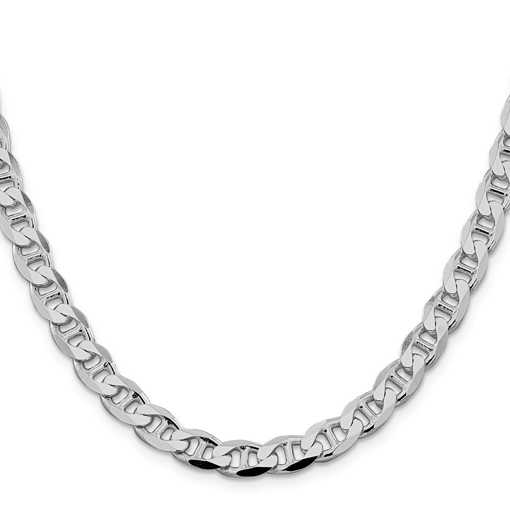Sterlingsilber Rhodiniert 7.4mm Diamantiert Flach Anker Panzer Halskette