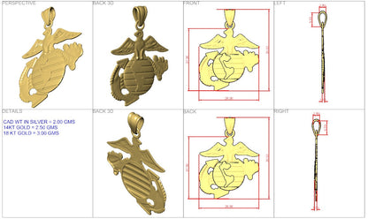 Großer US Marine Corps Anhänger aus 14K Gelbgold für Halskette