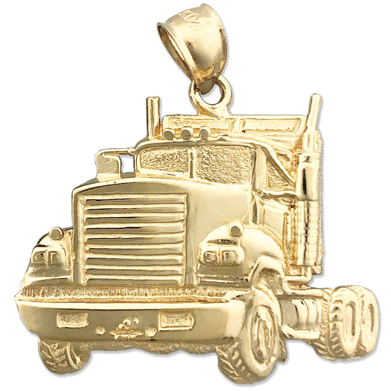 14K Gold Anhänger „Großer LKW“ (Big Rig Truck), 30 mm