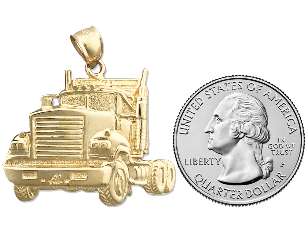 14K Gold Anhänger „Großer LKW“ (Big Rig Truck), 30 mm