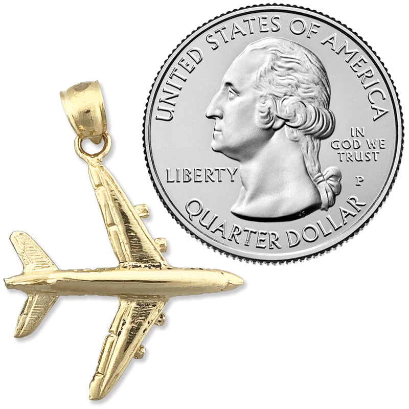 14K Gold 3-D Flugzeug-Anhänger mit vier Triebwerken