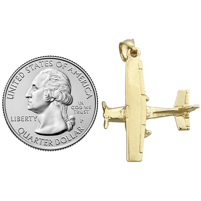 14K Gold 3D-Flugzeug-Anhänger mit hohem Flügel