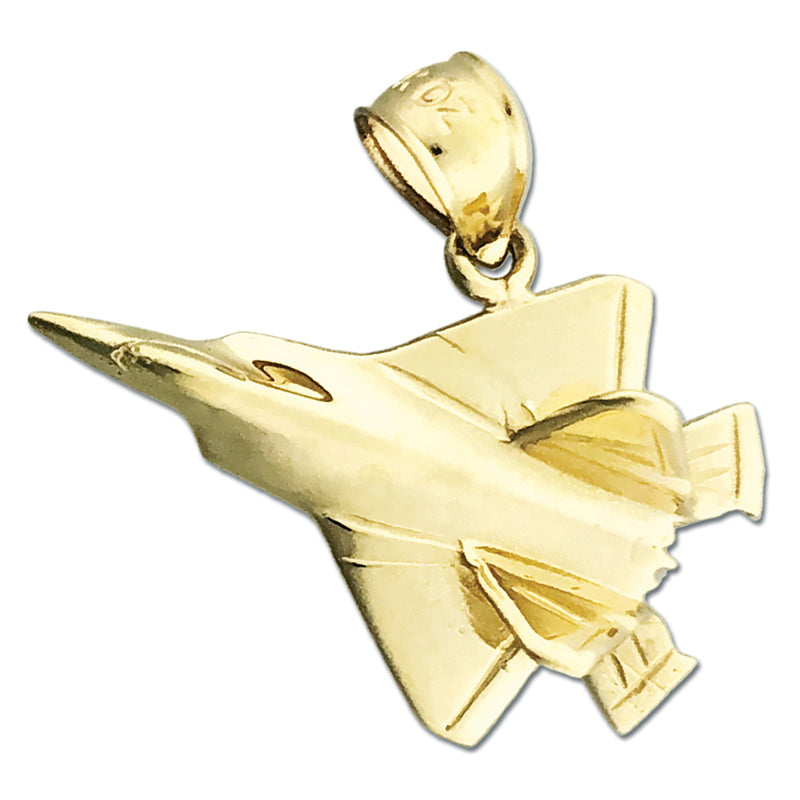 Individueller Anhänger „F22 Raptor Militärjet" aus 14K Gold, 3,8 cm Breite – Öse passend für 5 mm Kette