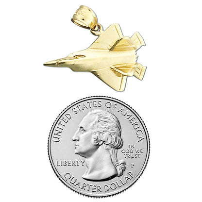 Individueller Anhänger „F22 Raptor Militärjet" aus 14K Gold, 3,8 cm Breite – Öse passend für 5 mm Kette