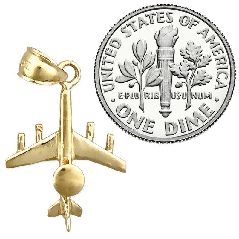 14K Gold 3D E-3 Sentry (AWACS) Flugzeug-Charm