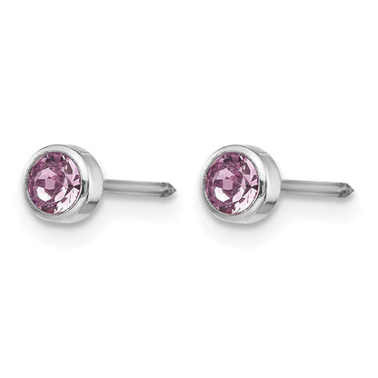 14K Weißgold 4mm June Kristall Zargenfassung Ohrringe