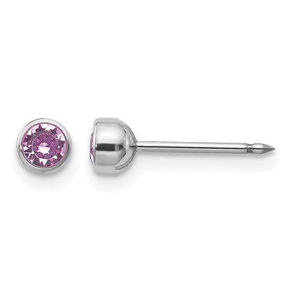 14K Weißgold 4mm June Kristall Zargenfassung Ohrringe