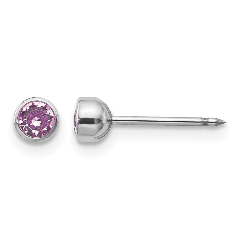 14K Weißgold 4mm June Kristall Zargenfassung Ohrringe