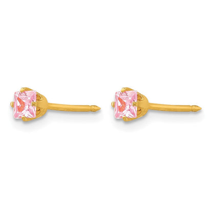 14K Gelbgold 3mm Quadratisch Rosa Zirkonia Ohrstecker