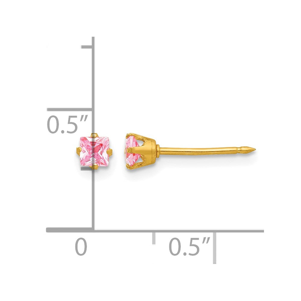 14K Gelbgold 3mm Quadratisch Rosa Zirkonia Ohrstecker