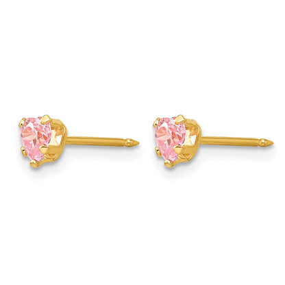 14K Gelbgold 4mm Rosa Herz Zirkonia Ohrringe