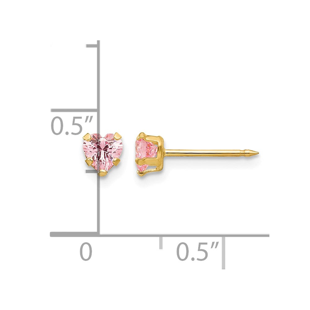 14K Gelbgold 4mm Rosa Herz Zirkonia Ohrringe