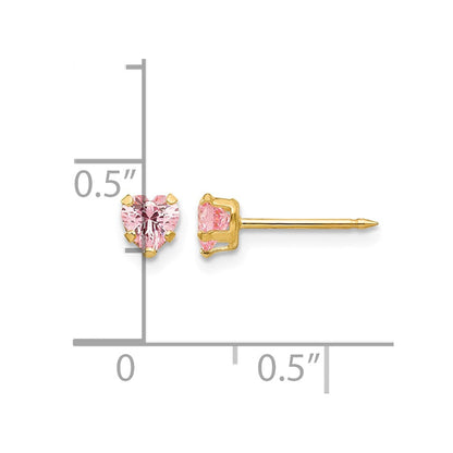 14K Gelbgold 4mm Rosa Herz Zirkonia Ohrringe