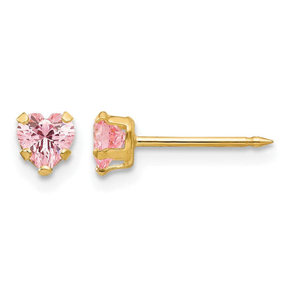 14K Gelbgold 4mm Rosa Herz Zirkonia Ohrringe