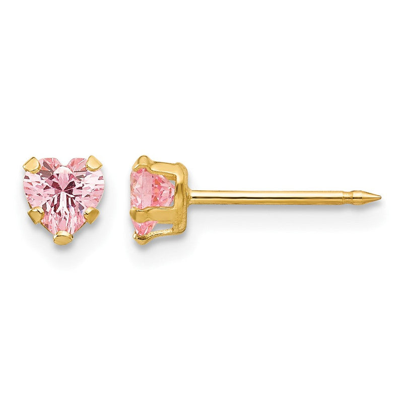 14K Gelbgold 4mm Rosa Herz Zirkonia Ohrringe