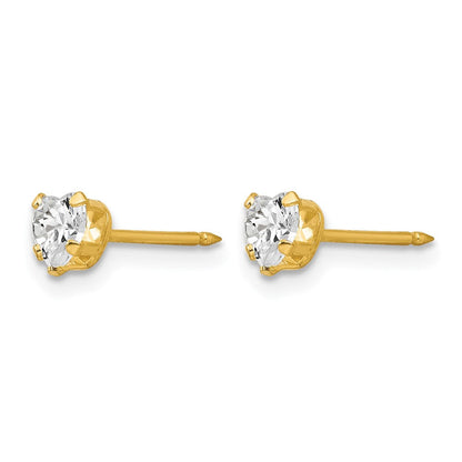 14K Gelbgold 4mm Klar Herz Zirkonia Ohrringe