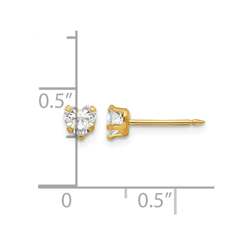 14K Gelbgold 4mm Klar Herz Zirkonia Ohrringe