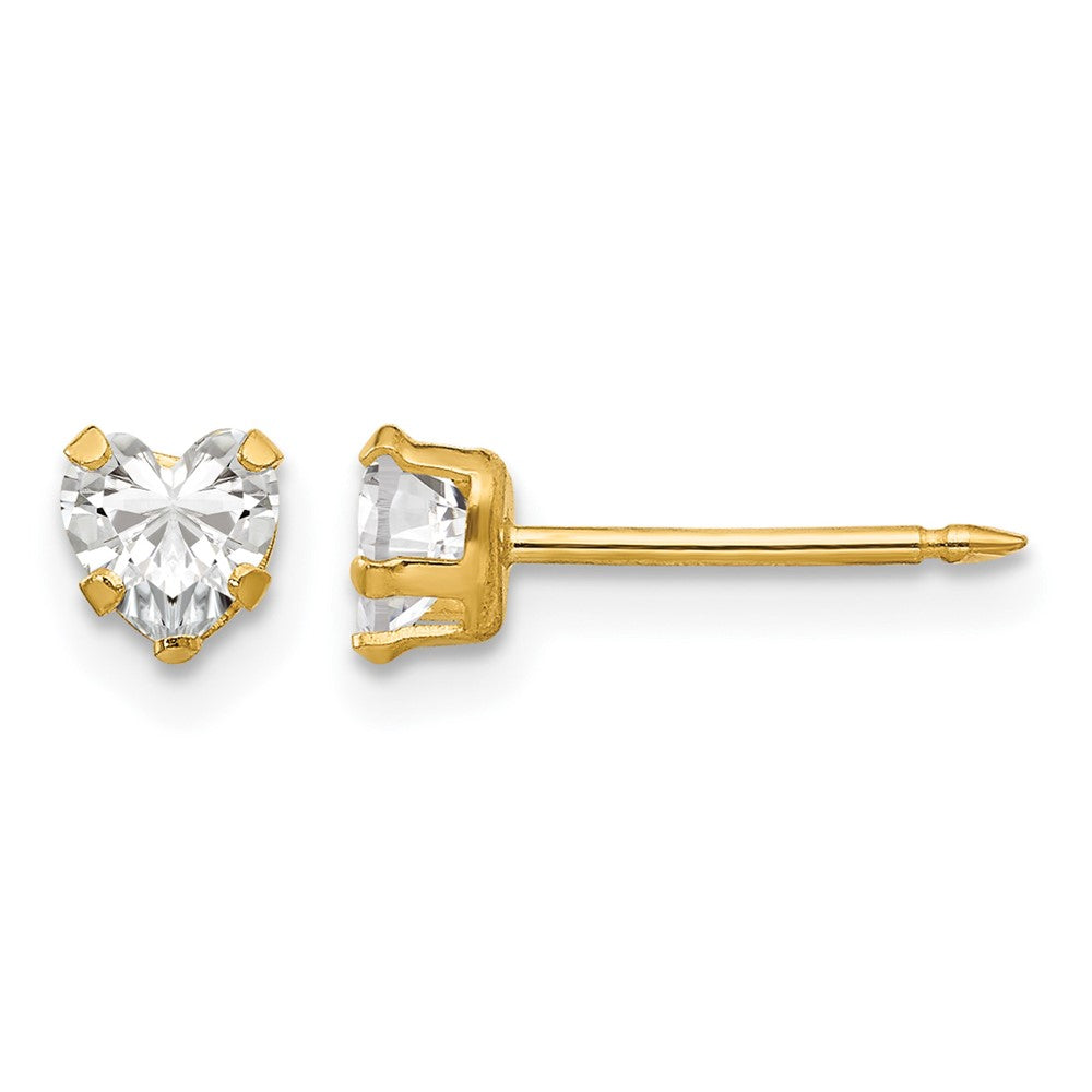 14K Gelbgold 4mm Klar Herz Zirkonia Ohrringe