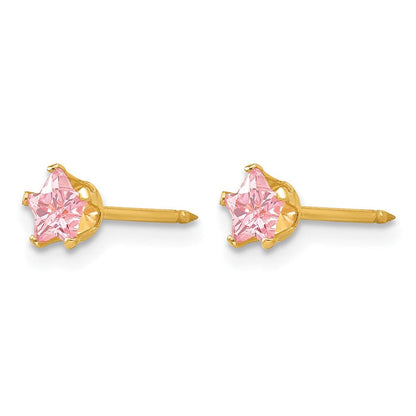 14K Gelbgold 4mm Rosa Stern Zirkonia Ohrringe