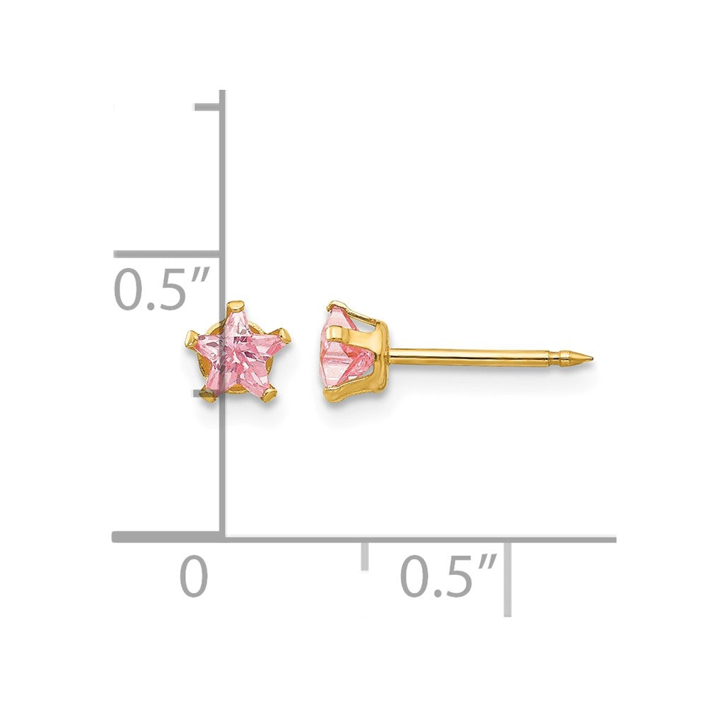 14K Gelbgold 4mm Rosa Stern Zirkonia Ohrringe