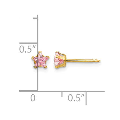 14K Gelbgold 4mm Rosa Stern Zirkonia Ohrringe