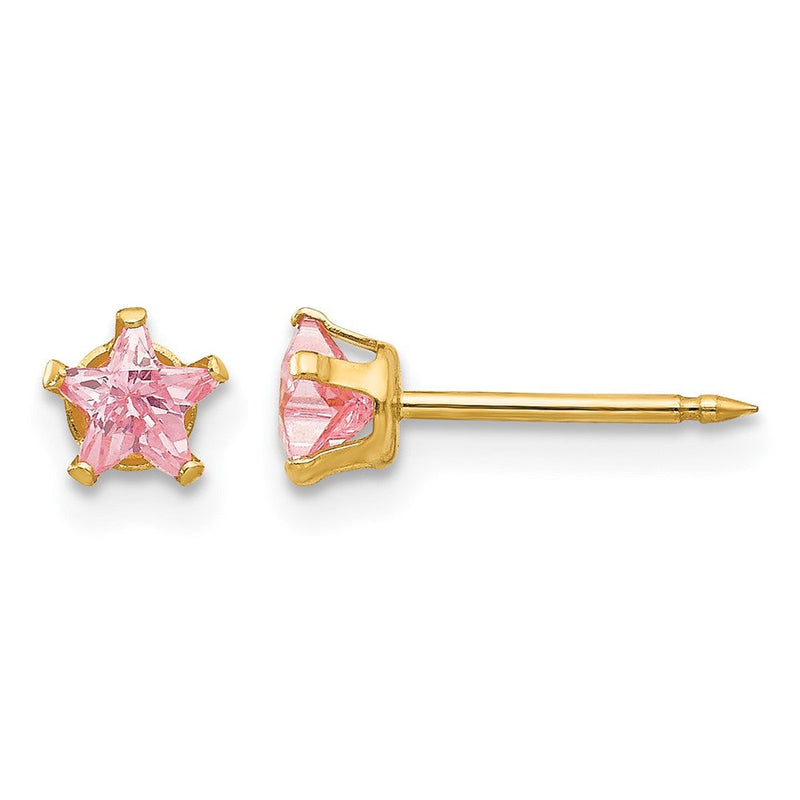 14K Gelbgold 4mm Rosa Stern Zirkonia Ohrringe