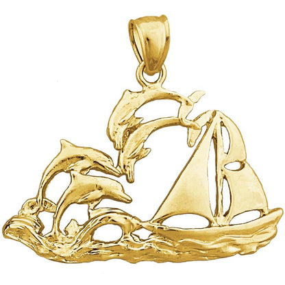 14K Gold Segelboot- und Delfin-Anhänger
