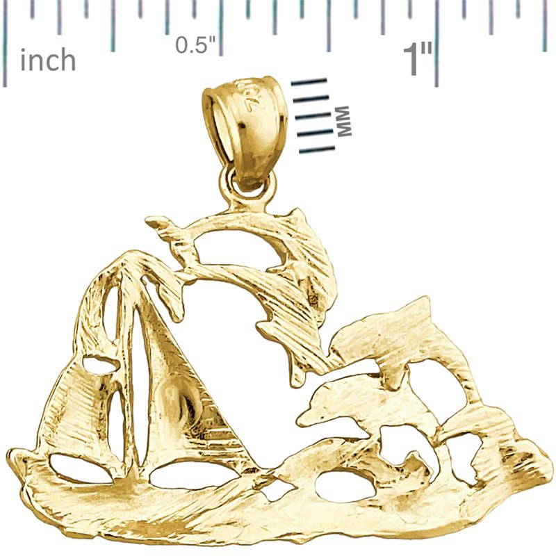 14K Gold Segelboot- und Delfin-Anhänger
