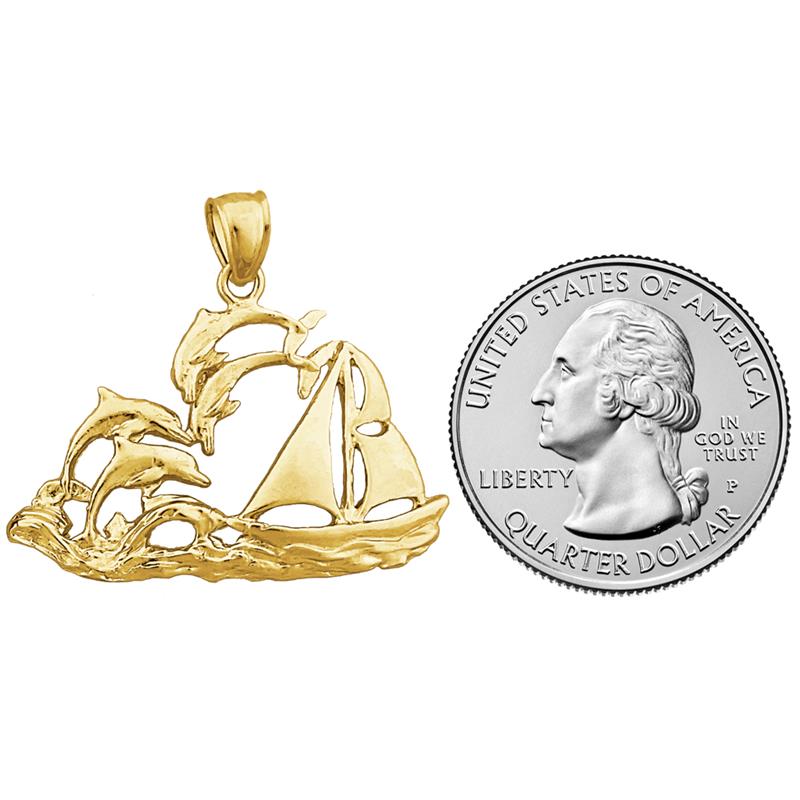 14K Gold Segelboot- und Delfin-Anhänger