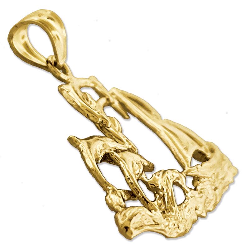 14K Gold Segelboot- und Delfin-Anhänger