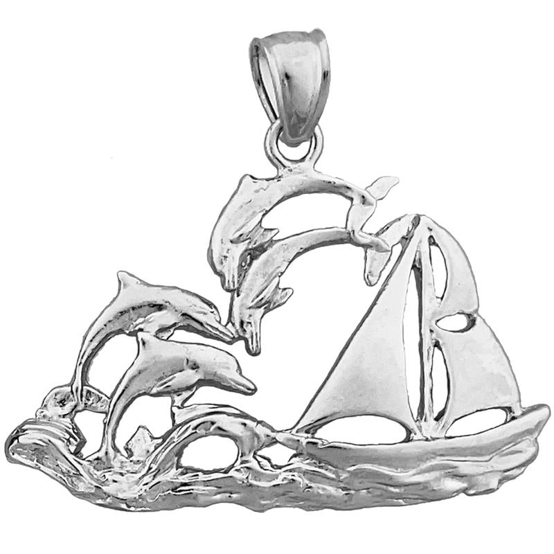 14K Gold Segelboot- und Delfin-Anhänger