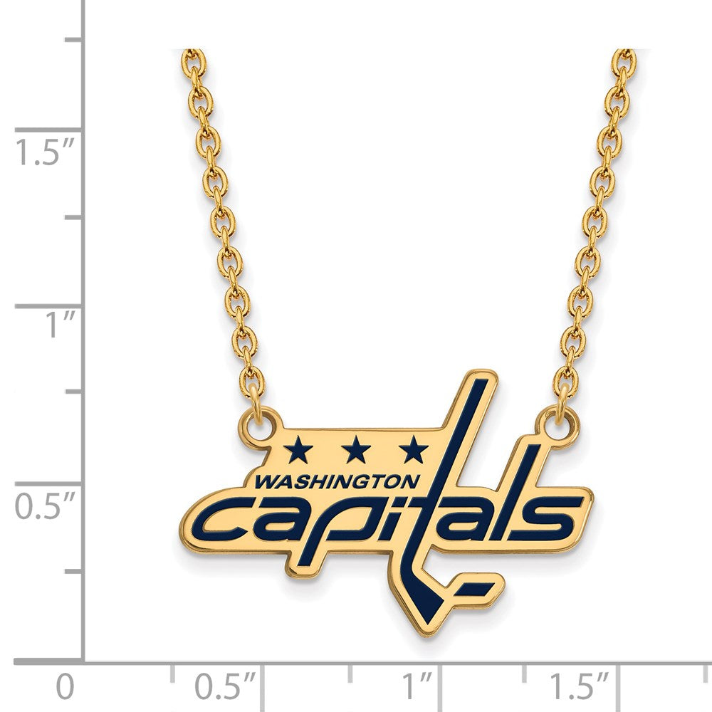 Vergoldet Sterlingsilber Nhl Logoart Washington Capitals Groß Emailliert Anhänger 18 Zoll Halskette