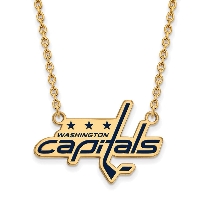 Vergoldet Sterlingsilber Nhl Logoart Washington Capitals Groß Emailliert Anhänger 18 Zoll Halskette
