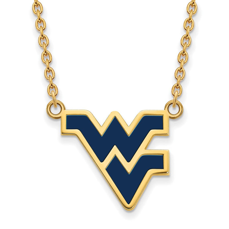 Vergoldet Sterlingsilber Logoart West Virginia University W V Groß Emailliert Anhänger 18 Zoll Halskette