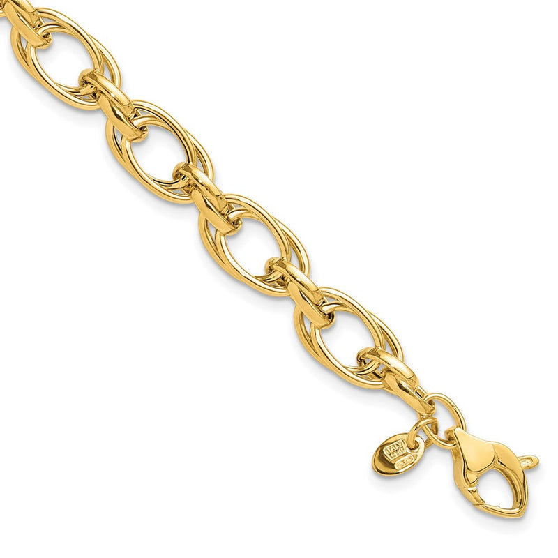14K Gelbgold Poliert 7.5mm Fantasie Doppelt Glieder 8 Zoll Armband