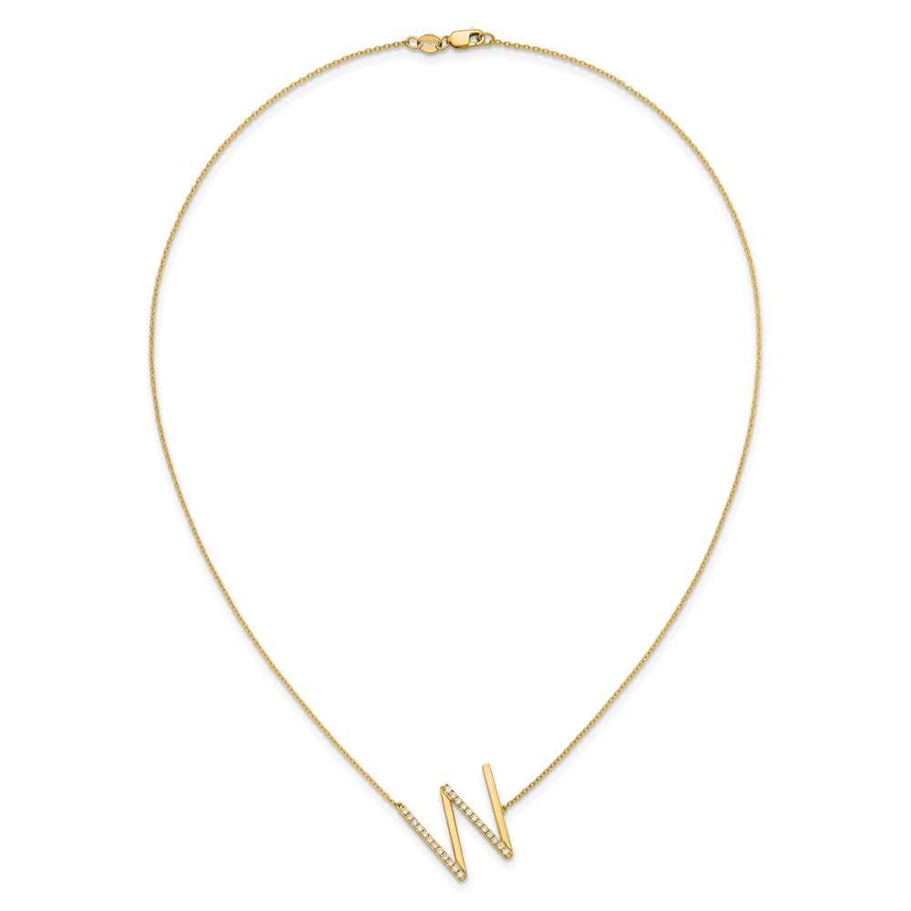 14K Gelbgold Seitlich Diamant Initiale W 18 Zoll Halskette