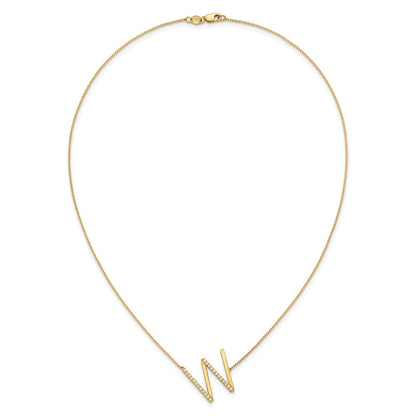 14K Gelbgold Seitlich Diamant Initiale W 18 Zoll Halskette