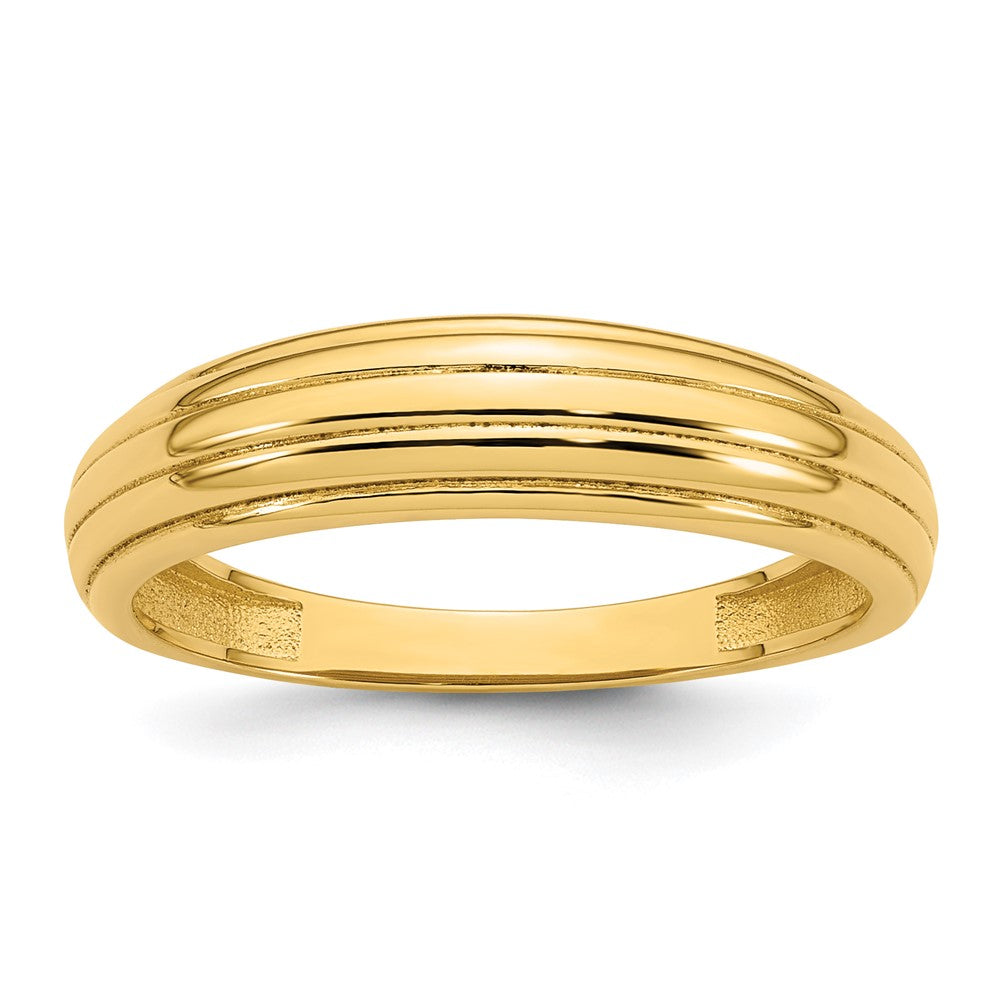 14K Gelbgold Ring, poliert, geriffelt, abgestuft, Größe 7