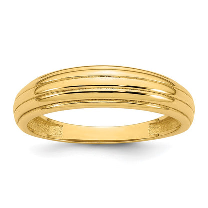 14K Gelbgold Ring, poliert, geriffelt, abgestuft, Größe 7