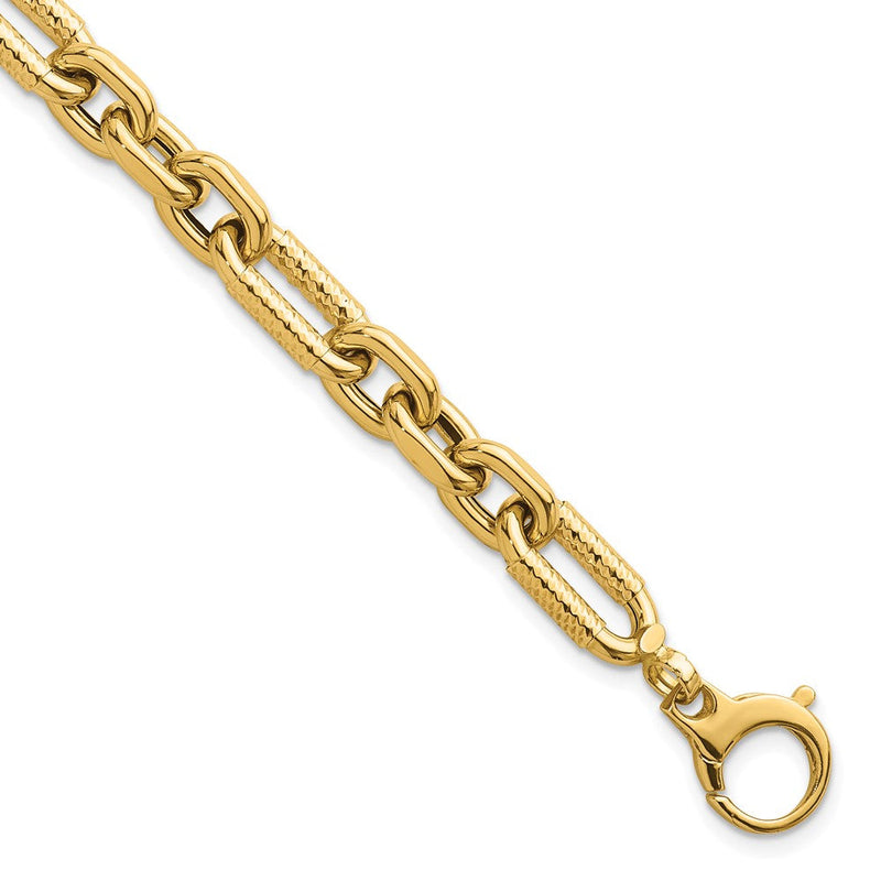 14K Gelbgold Poliert 8.8mm Diamantiert Fantasie Figaro Glieder 7.5 Zoll Armband