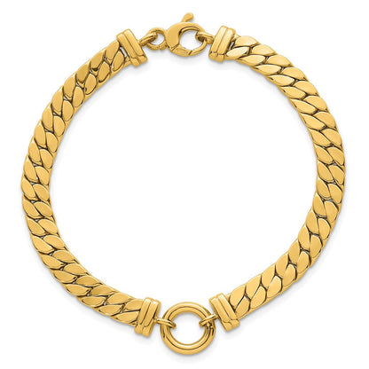 14K Gelbgold Poliert Flach Panzer Glieder mit Mittig Kreis Element 7.5 Zoll Armband