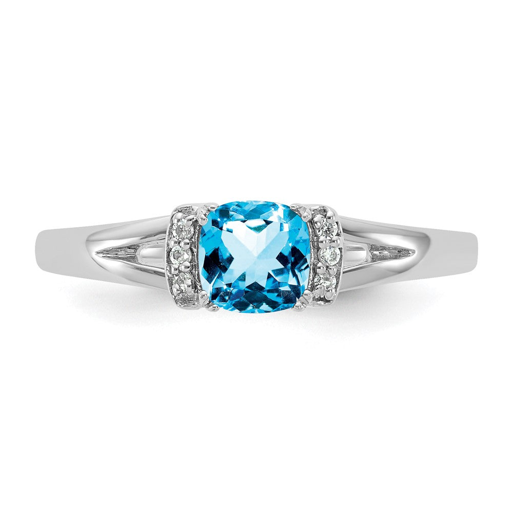 14K Weißgold Poliert Diamant und Blautopas Mode Ring